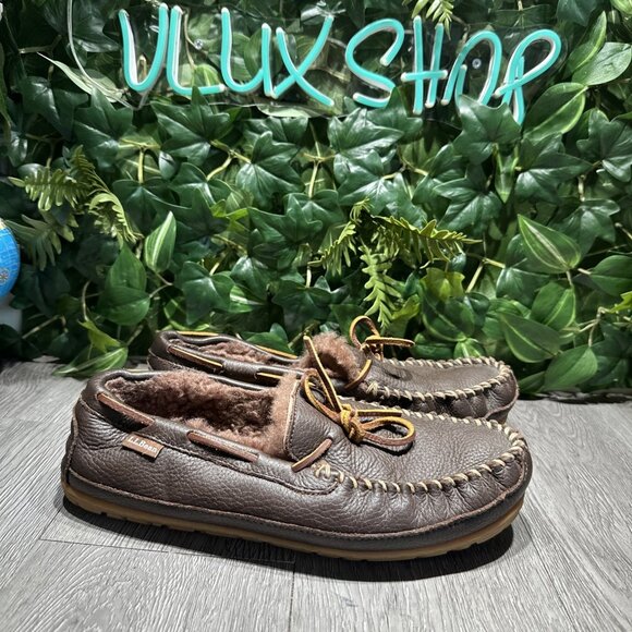 LL Bean Wicked Good Slipper Shoes Leather 11 M  Brown Shearling Lined Moccasin main image 10